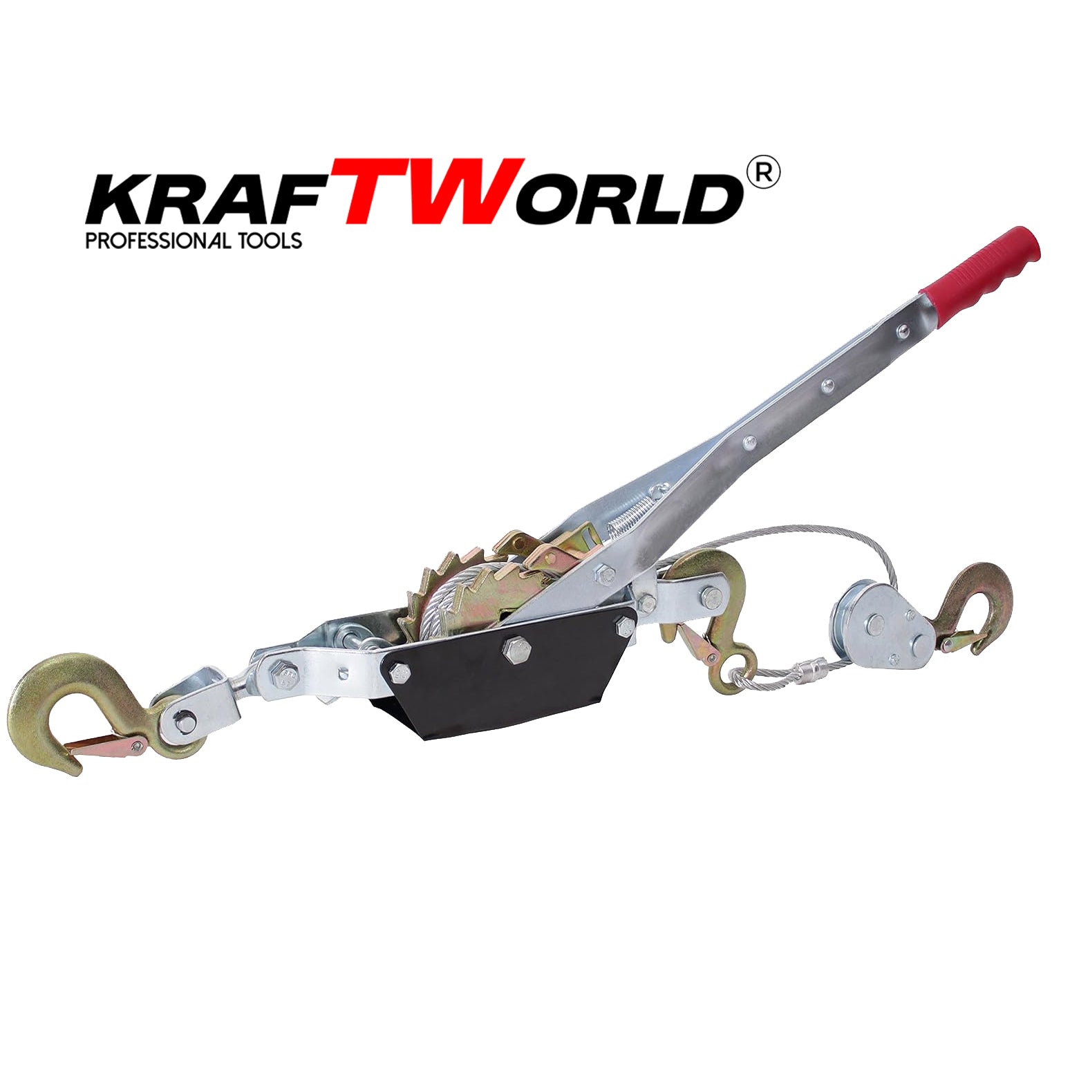 Лебедка 4тона KraftWorld – със стоманено въже 2,5м и 2 куки – снимка 3