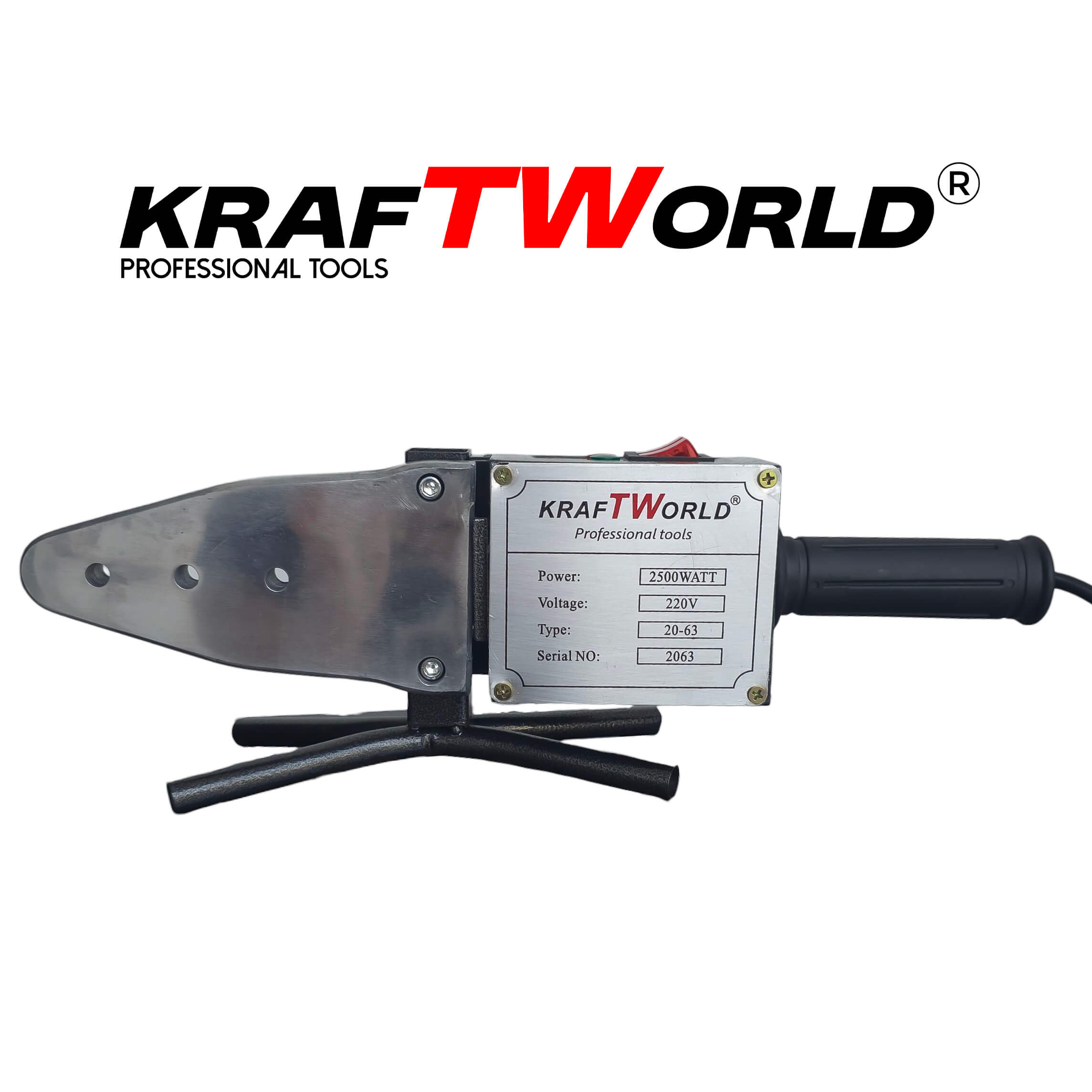 Лепачка KraftWorld 2500W за PPR тръби | Ф20–63 мм + Ножица и аксесоари в метален куфар