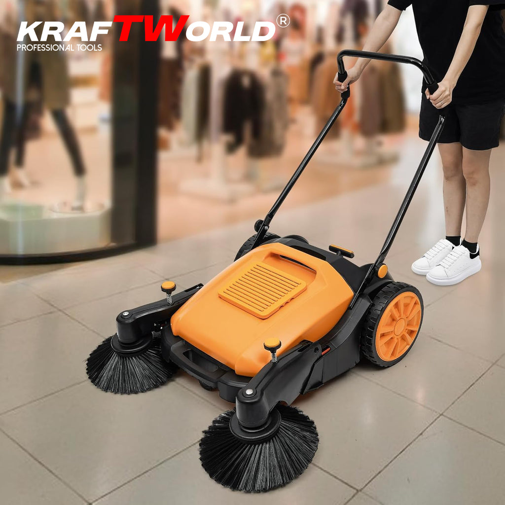 Механична машина за метене KraftWorld с 45л контейнер и 105см ширина – снимка 12