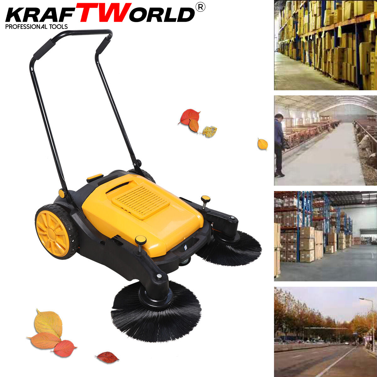 Механична машина за метене KraftWorld с 45л контейнер и 105см ширина – снимка 11