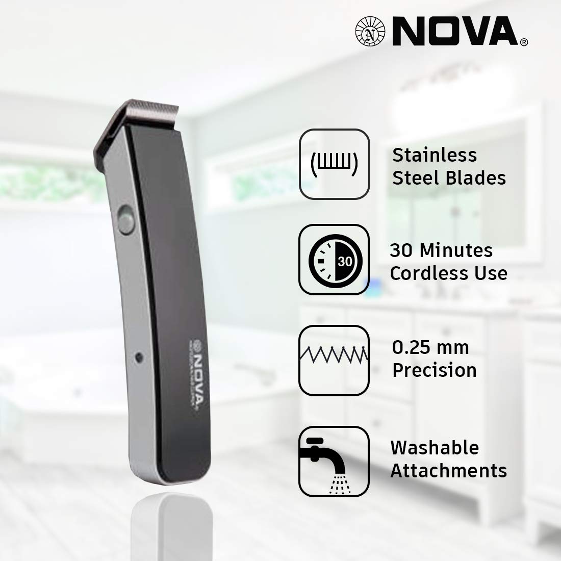 Безжичен тример NOVA 216 Акумулаторна машинка за подстригване и оформяне на брада и коса – снимка 3