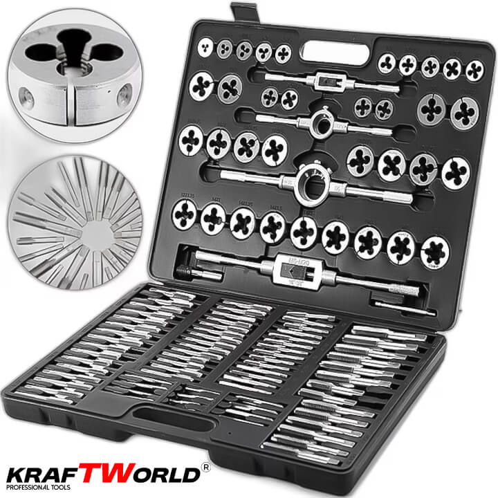 Комплект метчици и плашки KraftWorld 110 части – снимка 2