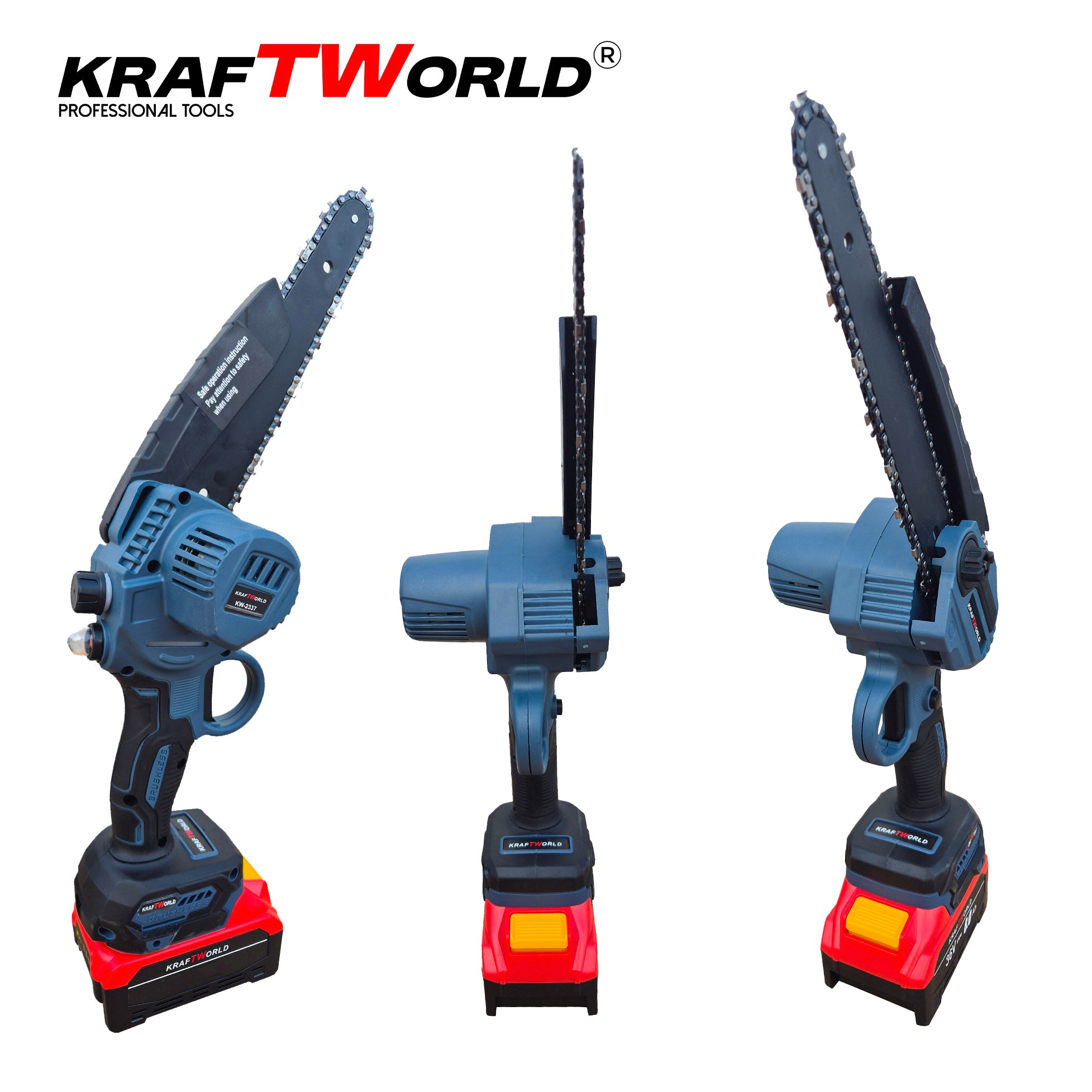 Комплект KraftWorld: Акумулаторна Резачка с Омасляване + Телескопичен Прът – снимка 2
