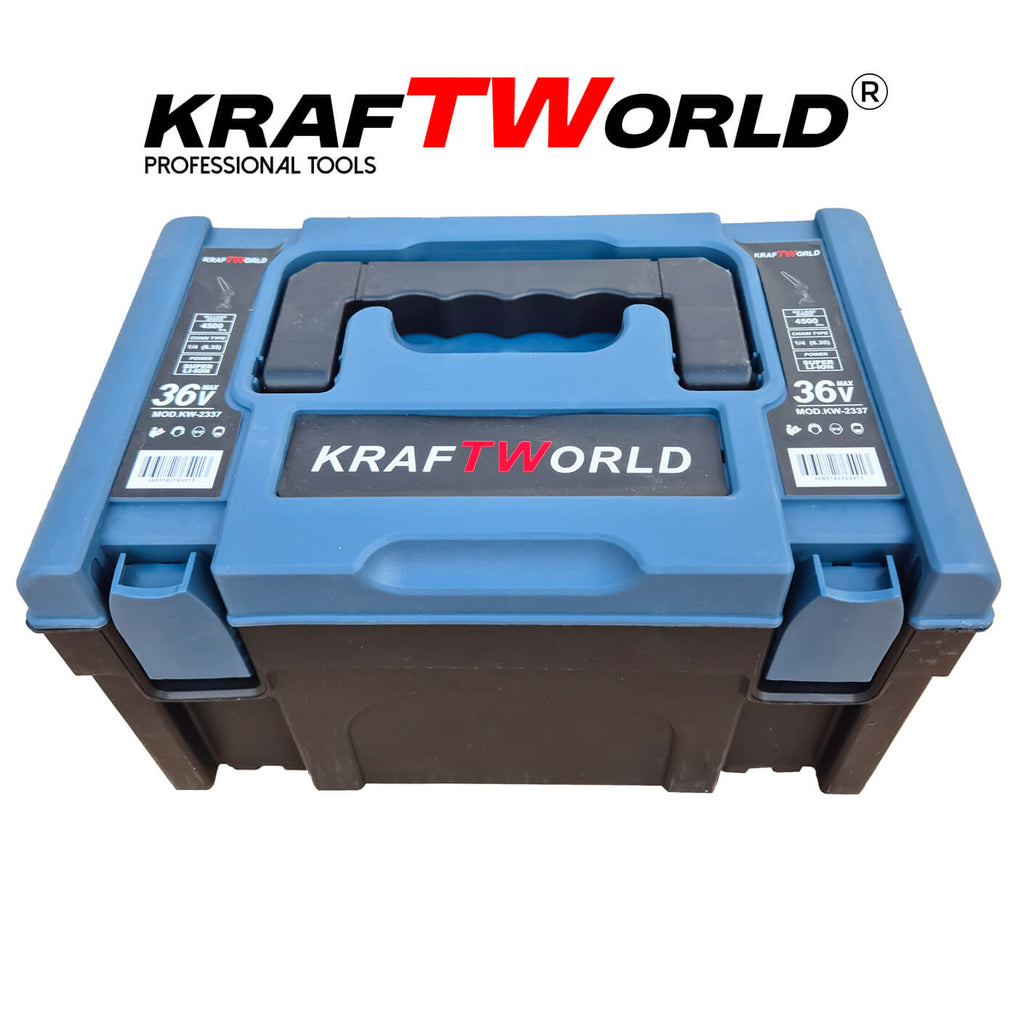 Мини резачка за клони KraftWorld 36V 8А с автоматично омасляване,две батерии и две вериги – снимка 7
