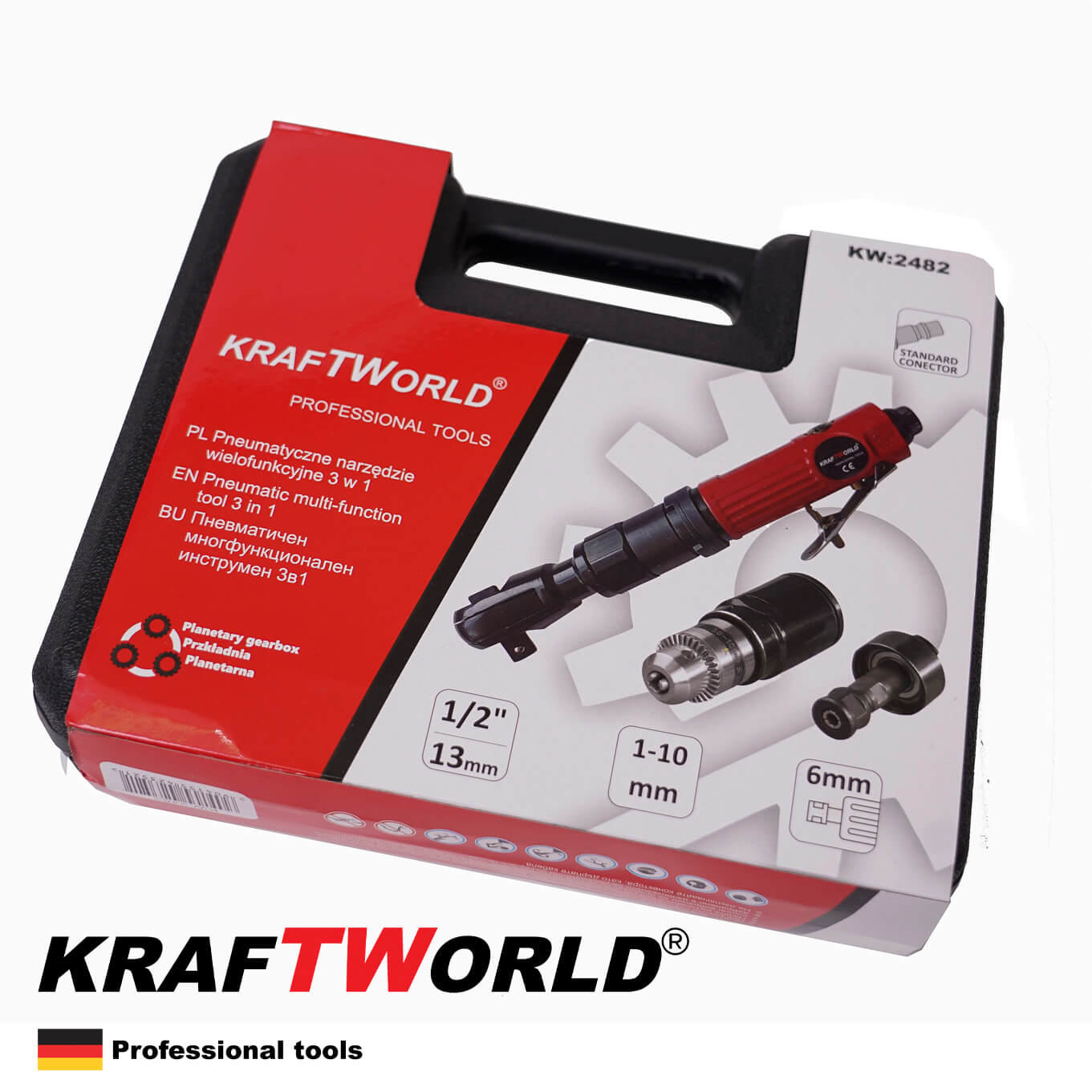 Немски Пневматичен многофункционален инструмент 3 в 1 KraftWOrld - Тресчотка, Бормашина, Шлифовалка 1/2'' – снимка 7