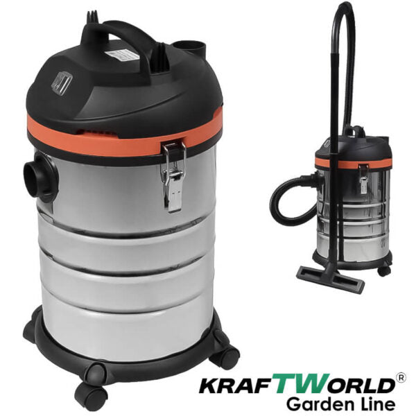 Строителна Прахосмукачка Kraftworld 30L – За Сухо и Мокро Почистване + Функция Издухване