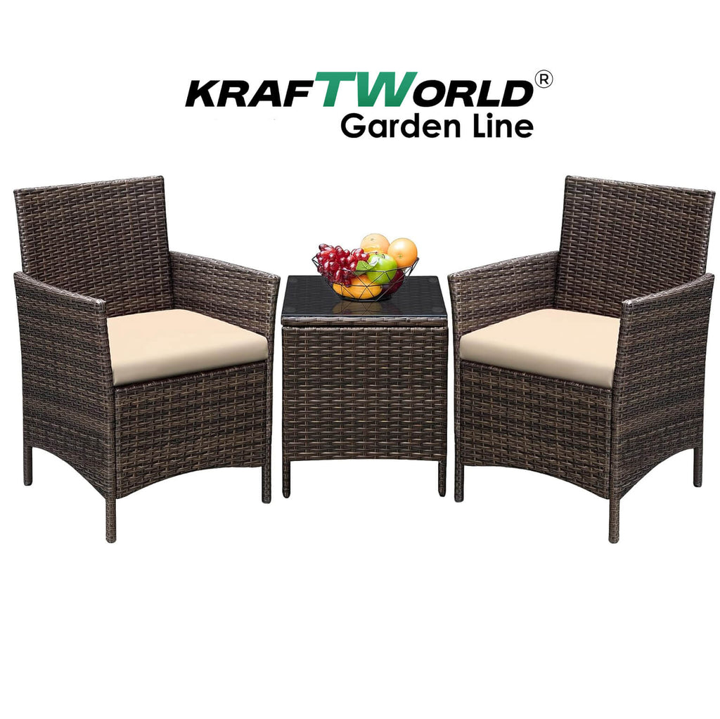 Луксозен Ратанов Комплект 2 Кресла и Маса Kraftworld Garden два стола и маса – UV и водоустойчиви – снимка 2