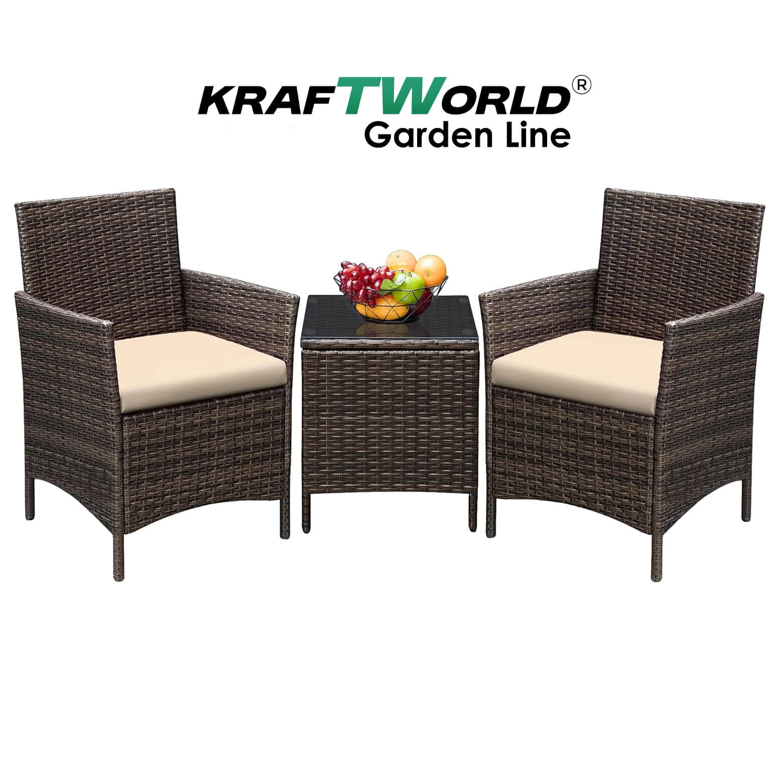 Луксозен Ратанов Комплект 2 Кресла и Маса Kraftworld Garden два стола и маса – UV и водоустойчиви – снимка 2