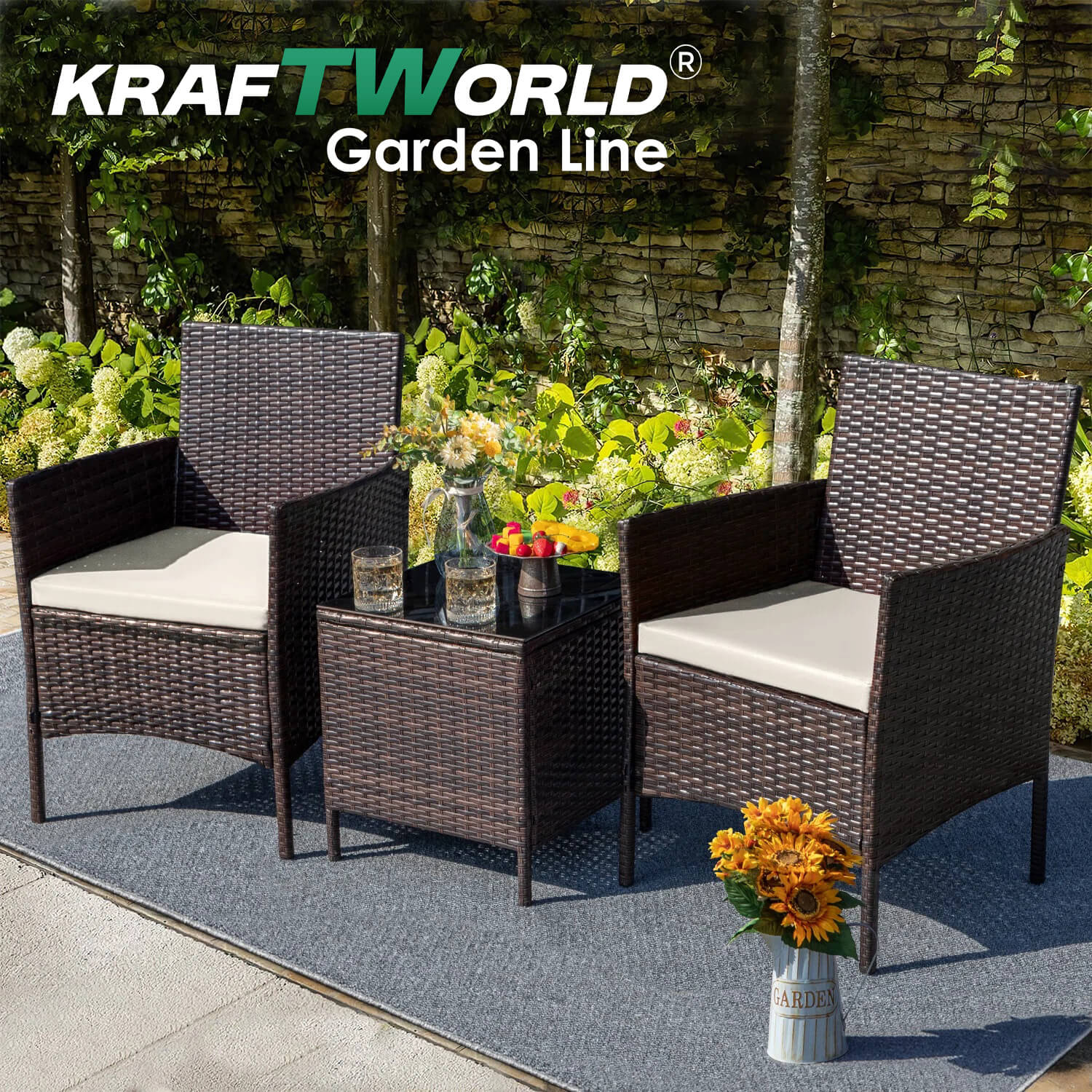 Луксозен Ратанов Комплект 2 Кресла и Маса Kraftworld Garden два стола и маса – UV и водоустойчиви