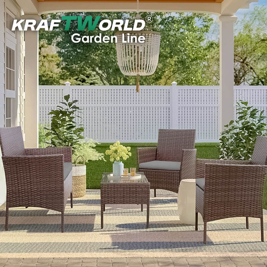 Луксозни Градински Мебели Kraftworld Garden – 2 кресла, диван и маса – Ратанов Комплект – снимка 5