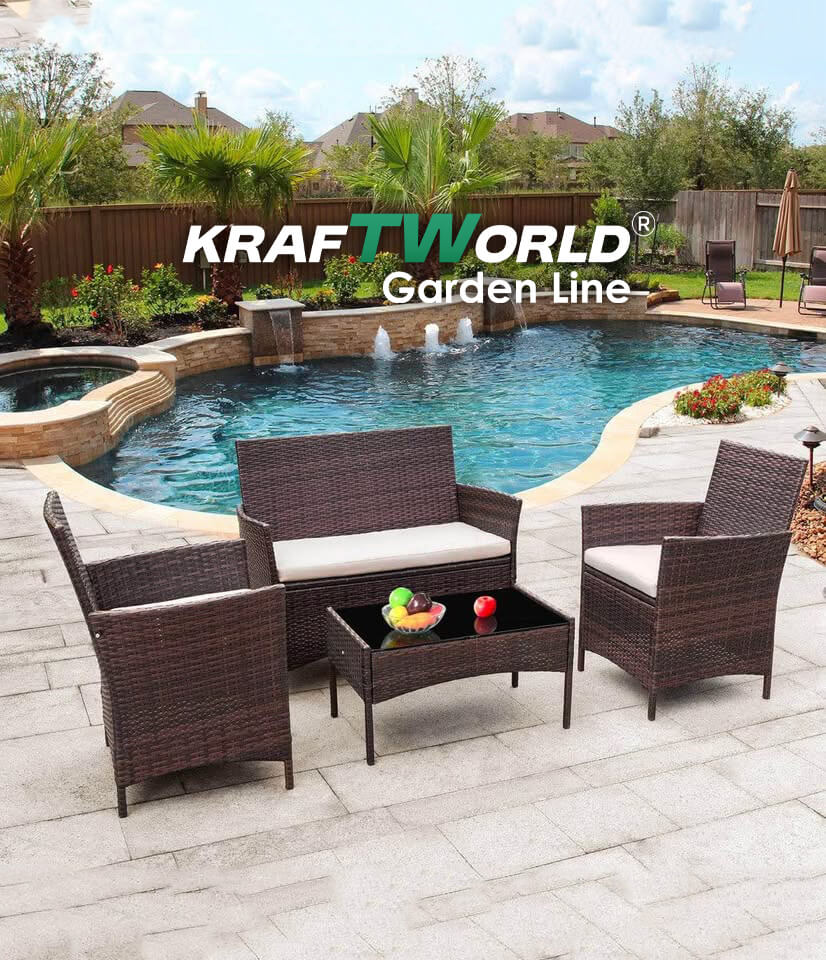 Луксозни Градински Мебели Kraftworld Garden – 2 кресла, диван и маса – Ратанов Комплект – снимка 4