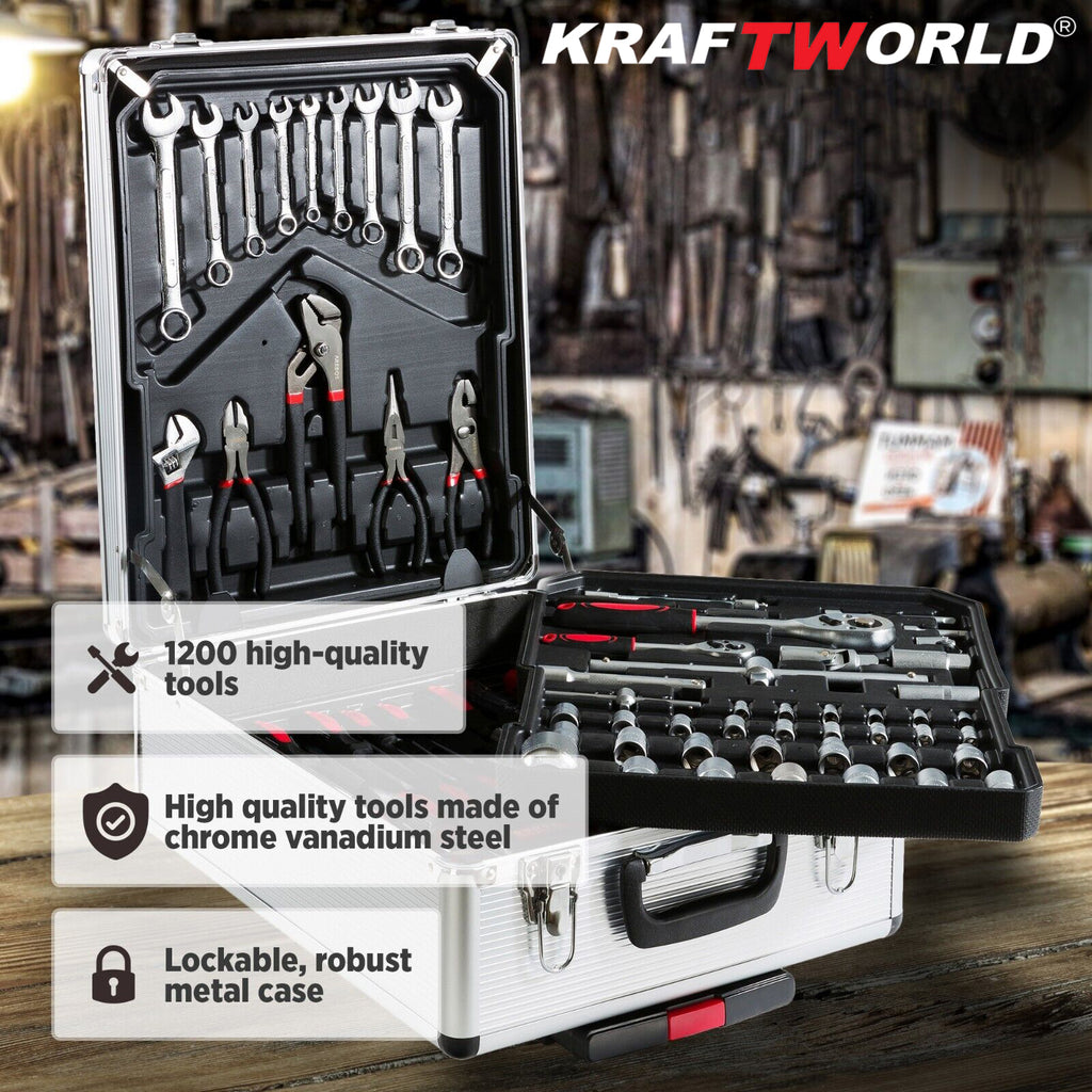 Куфар с инструменти 1200 части KraftWorld -ключове,тресчотка, клещи, отвертки – снимка 4