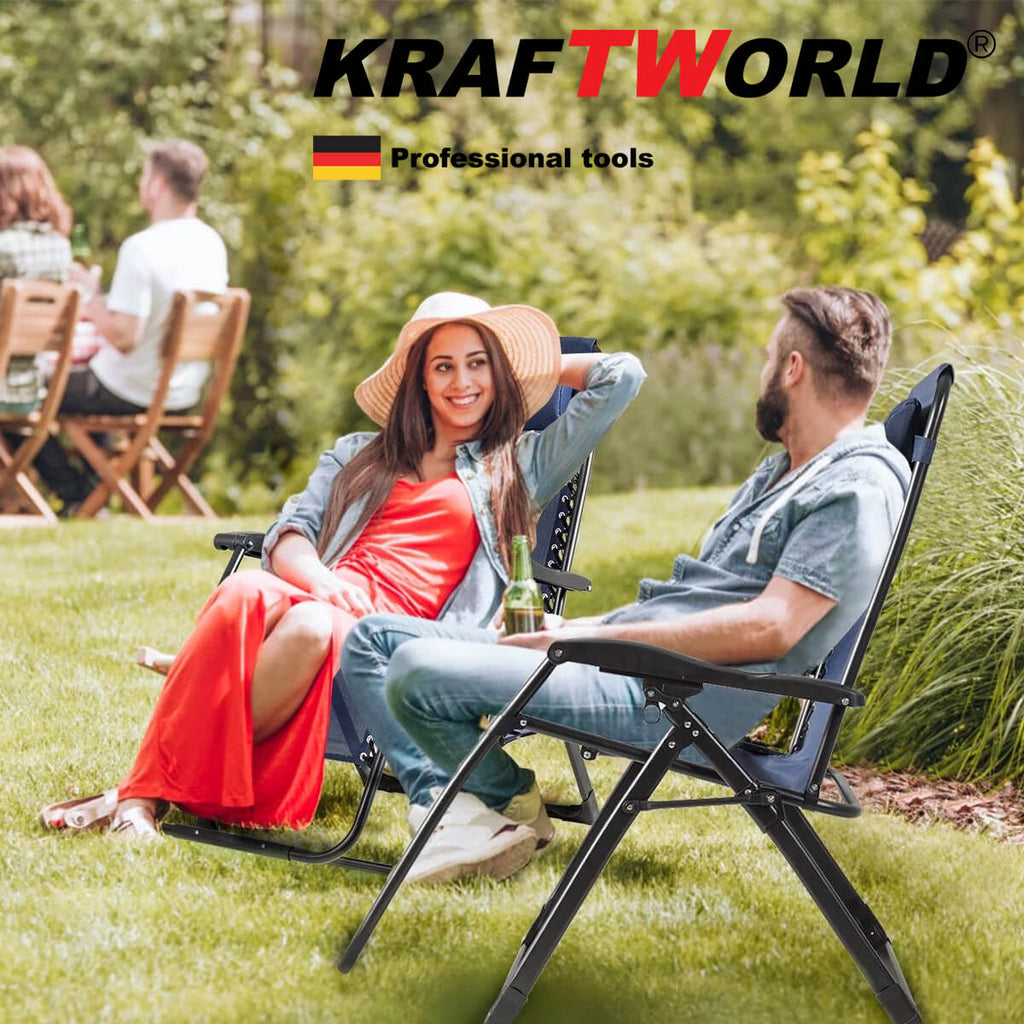Градински сгъваем стол тип "шезлонг" KraftWorld с поставка за чаши – снимка 4
