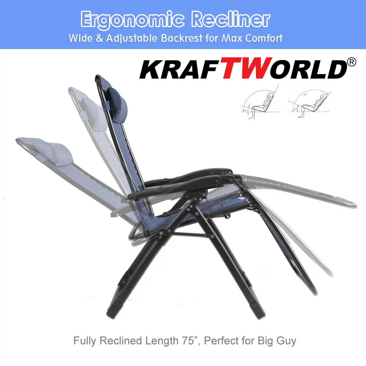 Градински сгъваем стол тип "шезлонг" KraftWorld с поставка за чаши – снимка 7