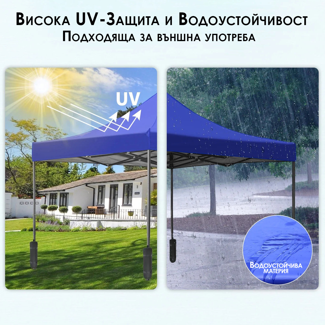 Синя Сгъваема Градинска Шатра 3×3м тип Хармоника – стабилна, водоустойчива и лесна за разпъване – снимка 4