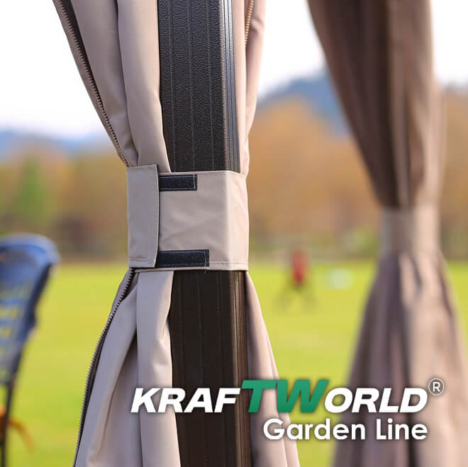 Луксозна Шатра KraftWorld Tenerife – 3×3 м с Твърд Покрив,Мрежа и Завеси – снимка 8
