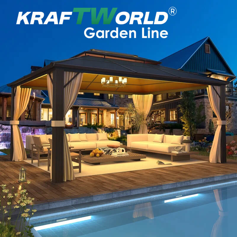 Луксозна Шатра KraftWorld Tenerife – 3×3 м с Твърд Покрив,Мрежа и Завеси – снимка 10