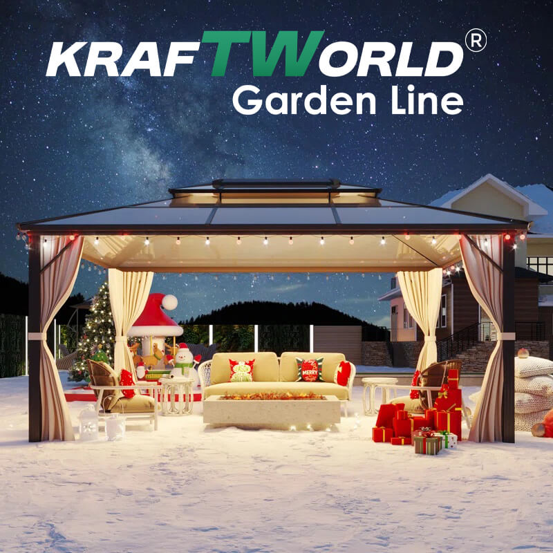Луксозна Шатра KraftWorld Tenerife – 3×3 м с Твърд Покрив,Мрежа и Завеси – снимка 12