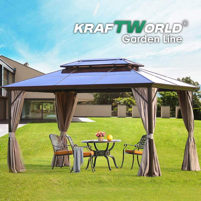 Луксозна Шатра KraftWorld Tenerife – 3×3 м с Твърд Покрив,Мрежа и Завеси – снимка 15