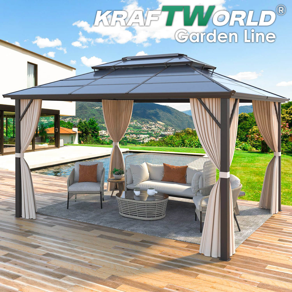 Луксозна Шатра KraftWorld Tenerife – 3×3 м с Твърд Покрив,Мрежа и Завеси – снимка 17
