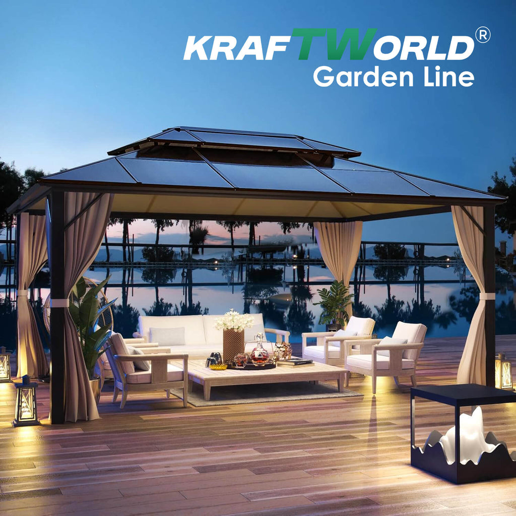Луксозна Шатра KraftWorld Tenerife – 3×3 м с Твърд Покрив,Мрежа и Завеси – снимка 18