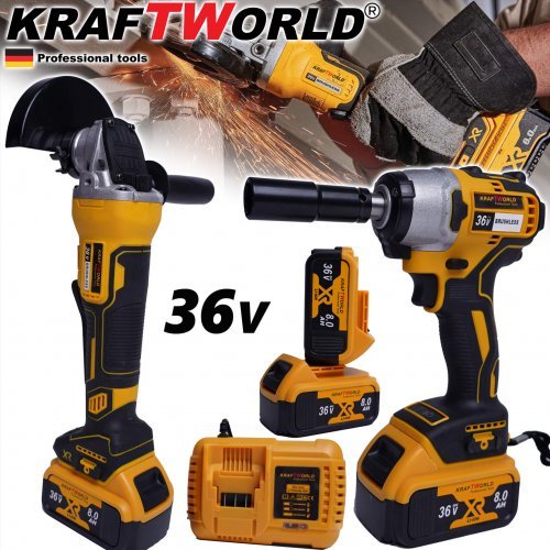 Акумулаторени Ударни Гайковерт и Ъглошлайф KRAFT WORLD 36V, 8Ah