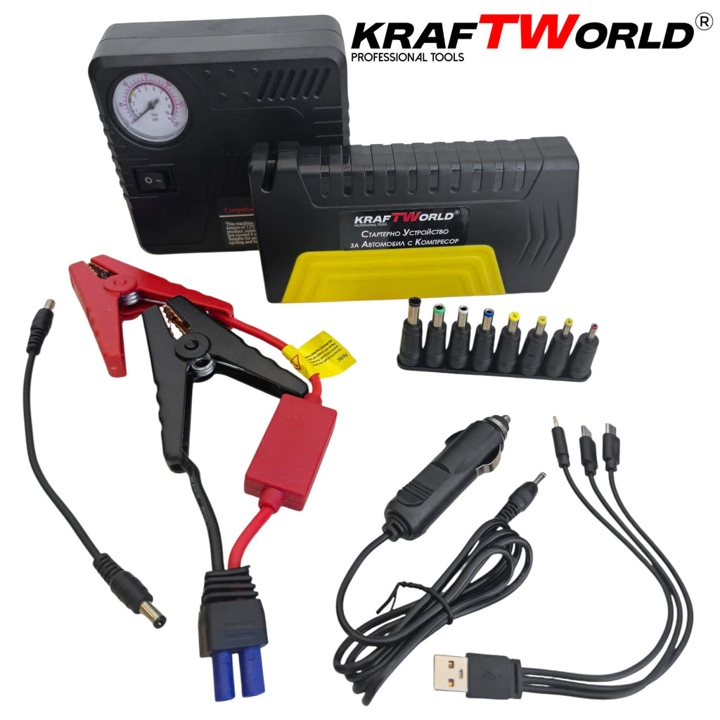 KraftWorld KW-2679 – Джъмп стартер за кола с компресор, фенер и аварийни инструменти 12V, 600A, USB – снимка 9