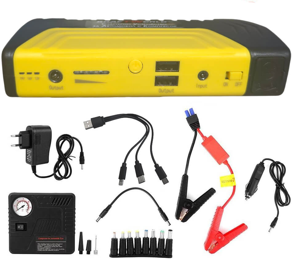 KraftWorld KW-2679 – Джъмп стартер за кола с компресор, фенер и аварийни инструменти 12V, 600A, USB – снимка 2