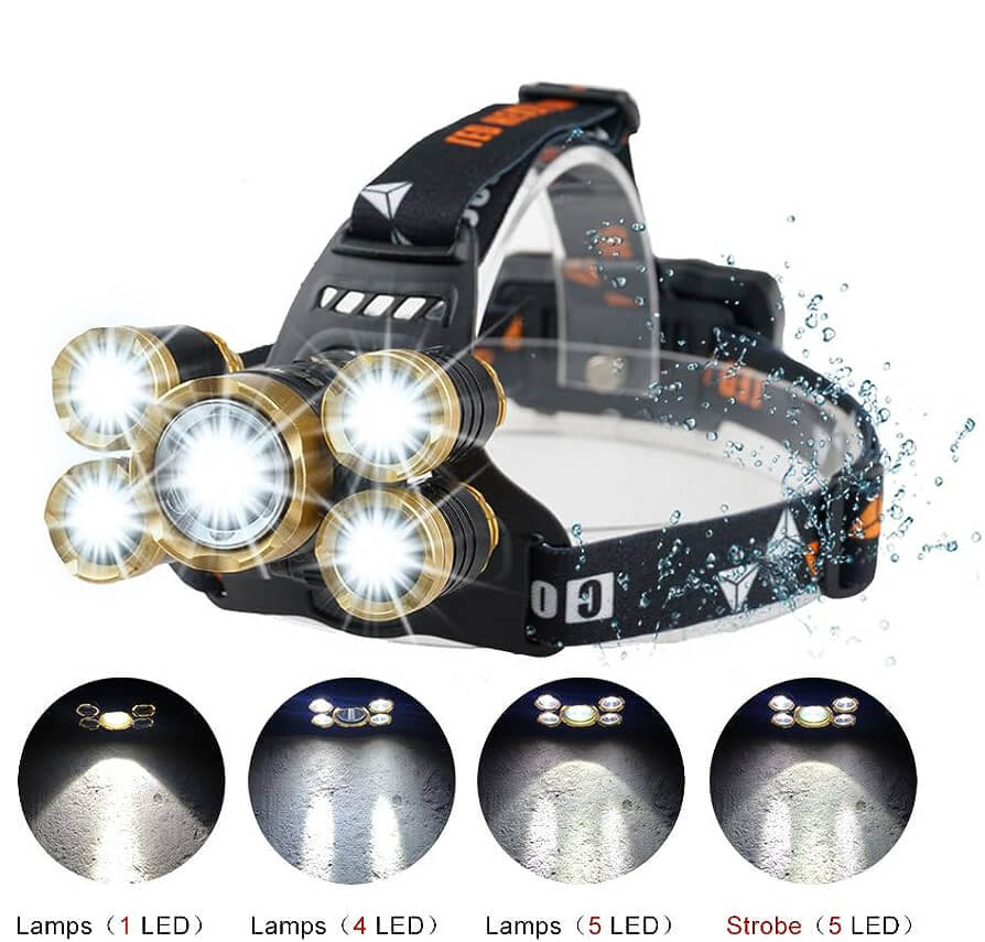 Супер мощен LED челник с акумулаторни батерии и 5 LED диода – снимка 3