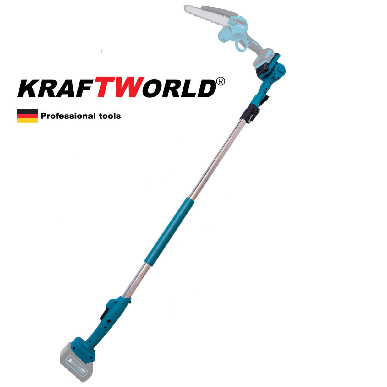 Комплект Телескопичен Прът и Мини Резачка KraftWorld Акумулаторен трион за клони с омасляване на веригата, 2бр Батерии 38V 10