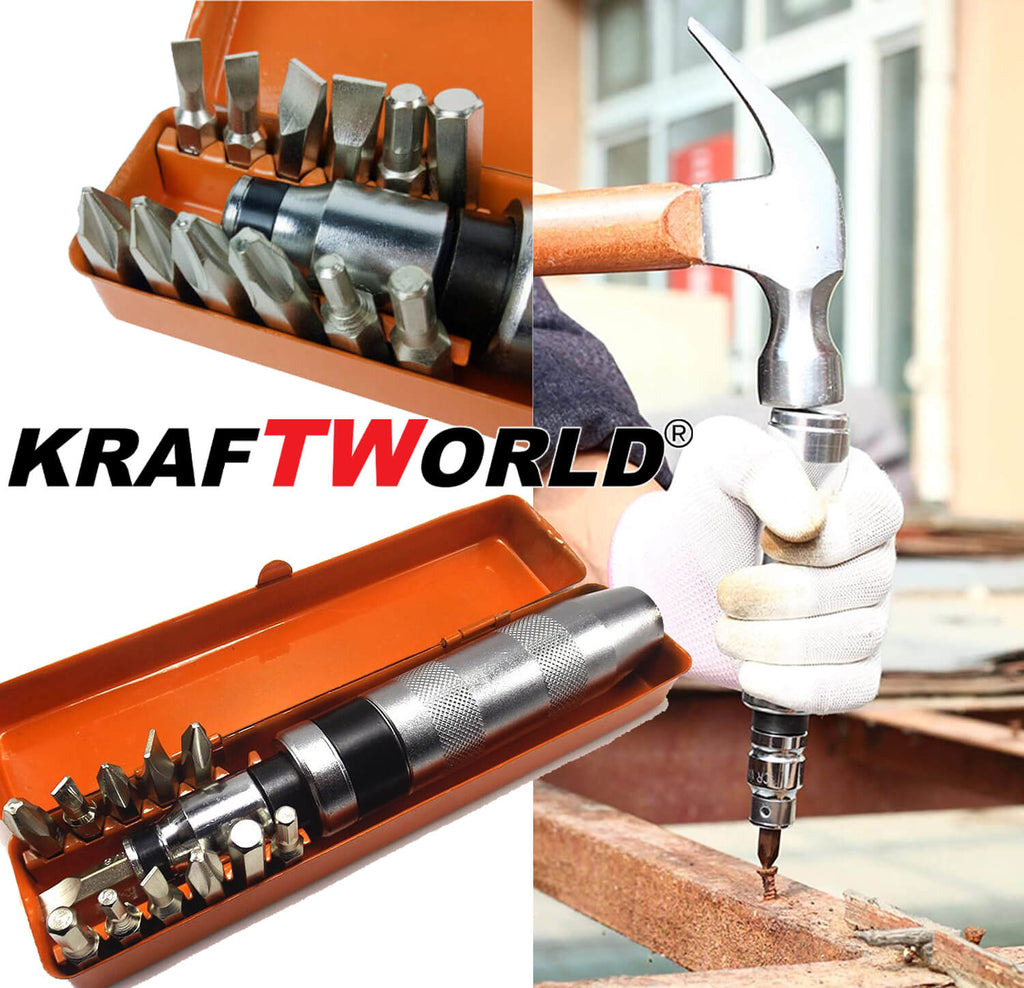 Отвертка ударна KraftWorld в метална кутия 13части