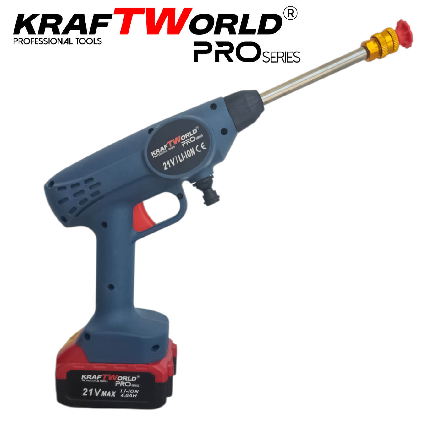 Акумулаторна Водоструйка KraftWorld с 2 Батерии Налягане 26 бара + Kонтейнер за Препарат и Аксесоари – снимка 3